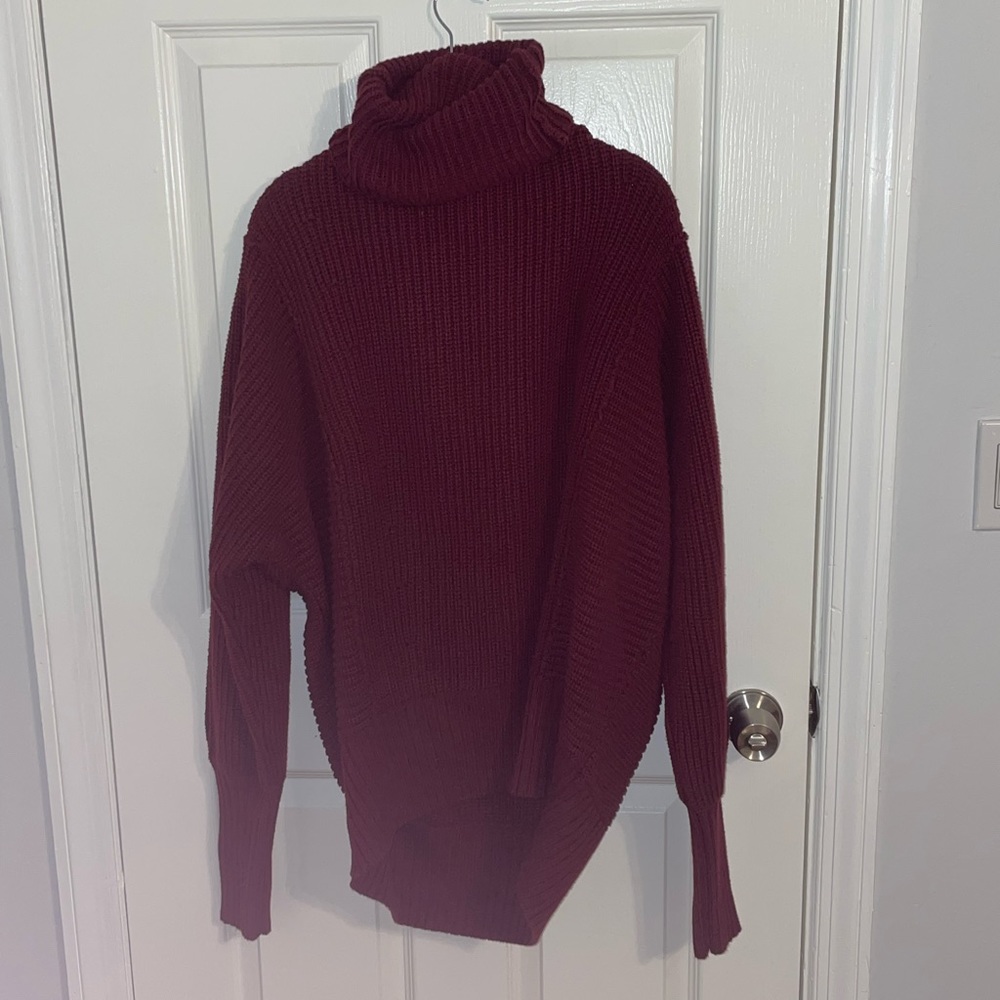 Free People Maroon thick oversized turtleneck sweater tunic